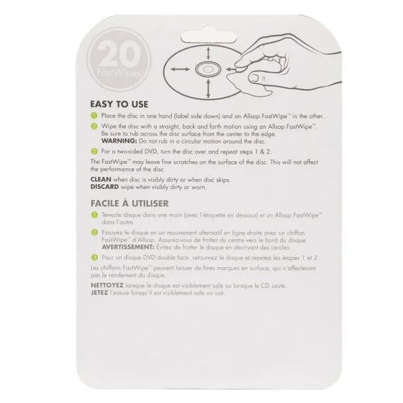 Allsop CD+R/RW DVD+R/RW Fast Wipes Cleaners Removes Dust Fingerprints - Picture 2 of 6